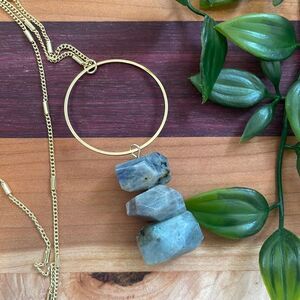 Gold plated long necklace with natural stone pendant